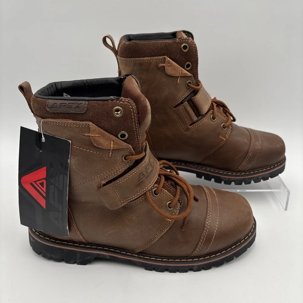 Apex Duro Mens Size 8 Motorcycle Boots Light Brown Patron Leather Biker 4045 NEW